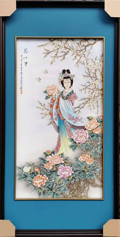 景德镇陶瓷瓷板画手绘人物花仙子竖条客厅挂画装饰画摆设饰品