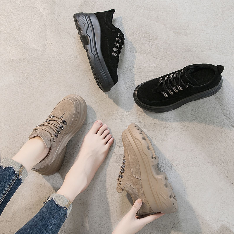 Shoe of sponge cake The thickness of the bottom gym shoes Korean Edition ulzzang Harajuku Versatile Retro ins Ultra-fire Diddy Plushin the Women's Shoes, Low shoes category - from Buy2taobao.com to provide professional Taobao agent buy service