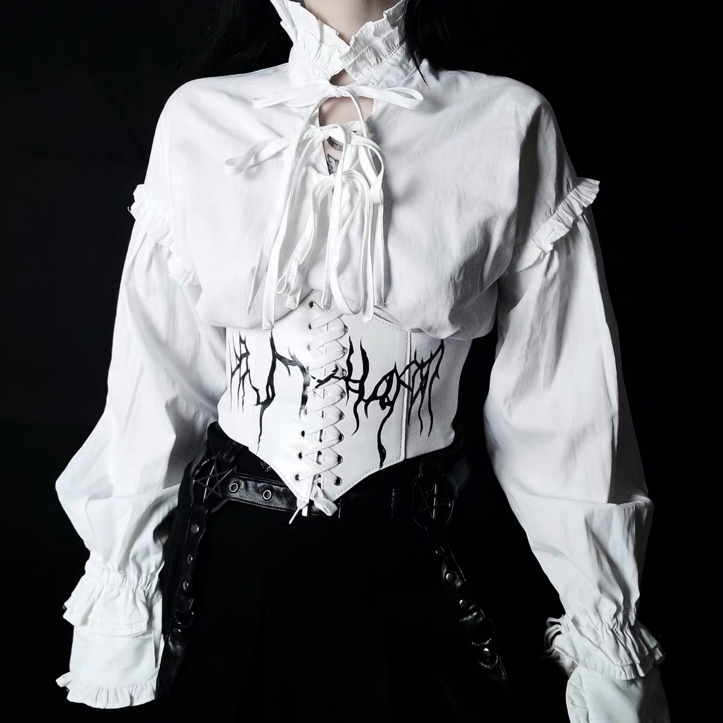 血液供给原创设计·哥特暗黑地狱裂纹交叉绑带腰封两色入