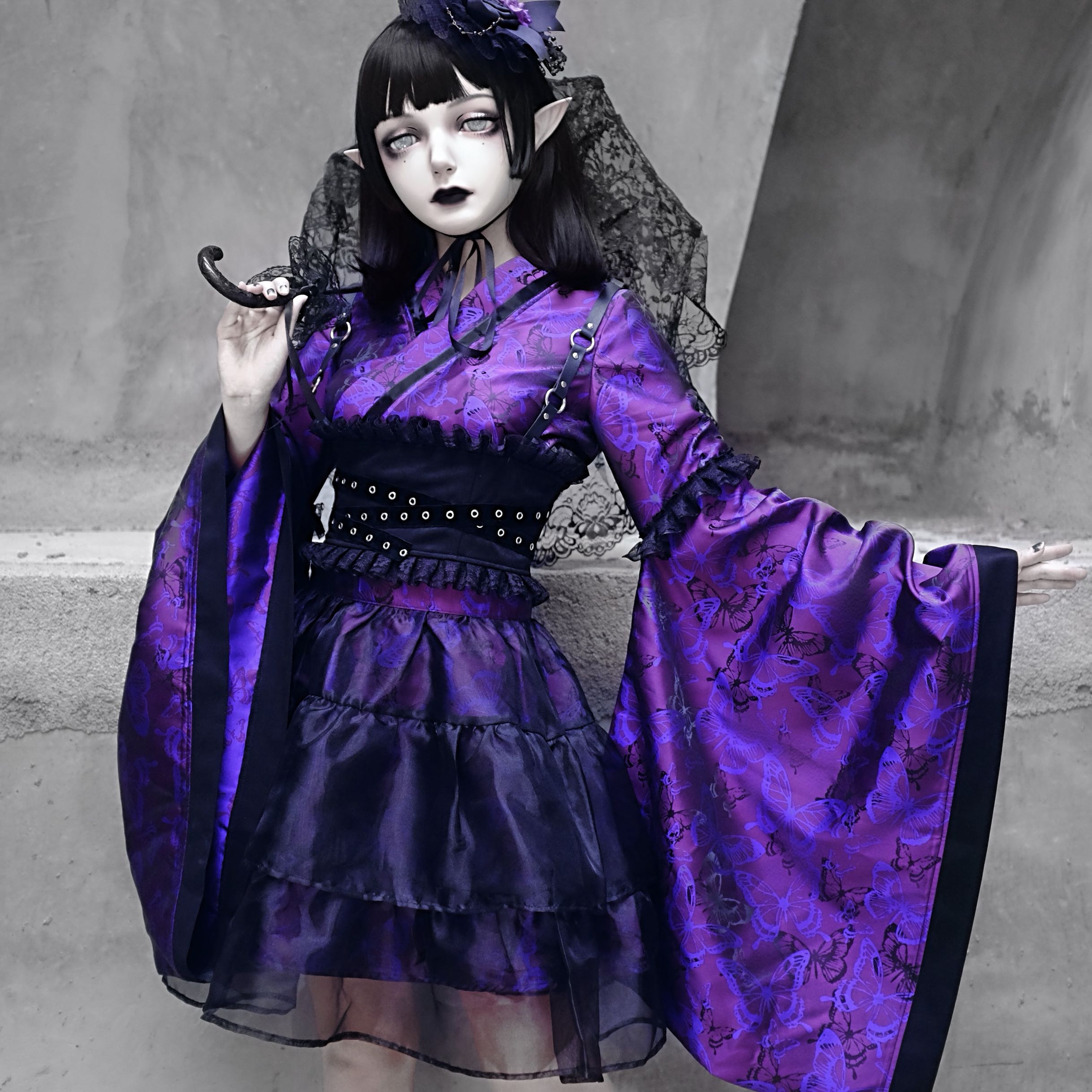 血液供给原创设计·紫蝶惊梦哥特暗黑系朋克振袖歌姬改良和服套装