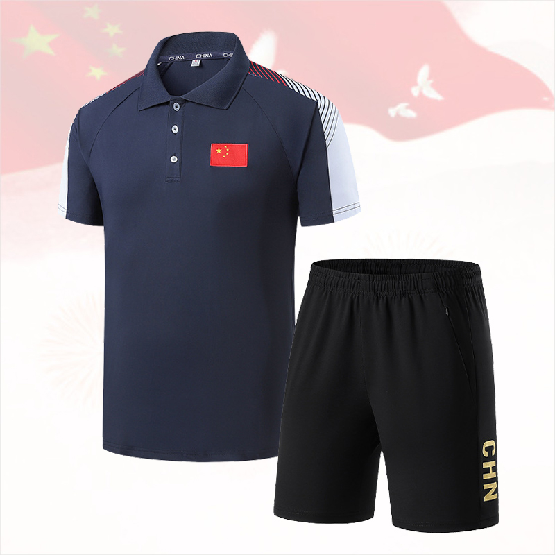 中国国家队运动Polo衫春夏季短袖短裤套装跑步团体服训练教练定制