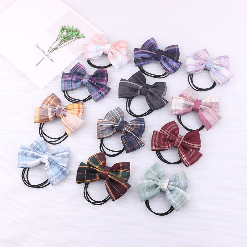 jk手作蝴蝶结皮筋可爱扎头发头绳发饰学院风小女孩发圈格子公主