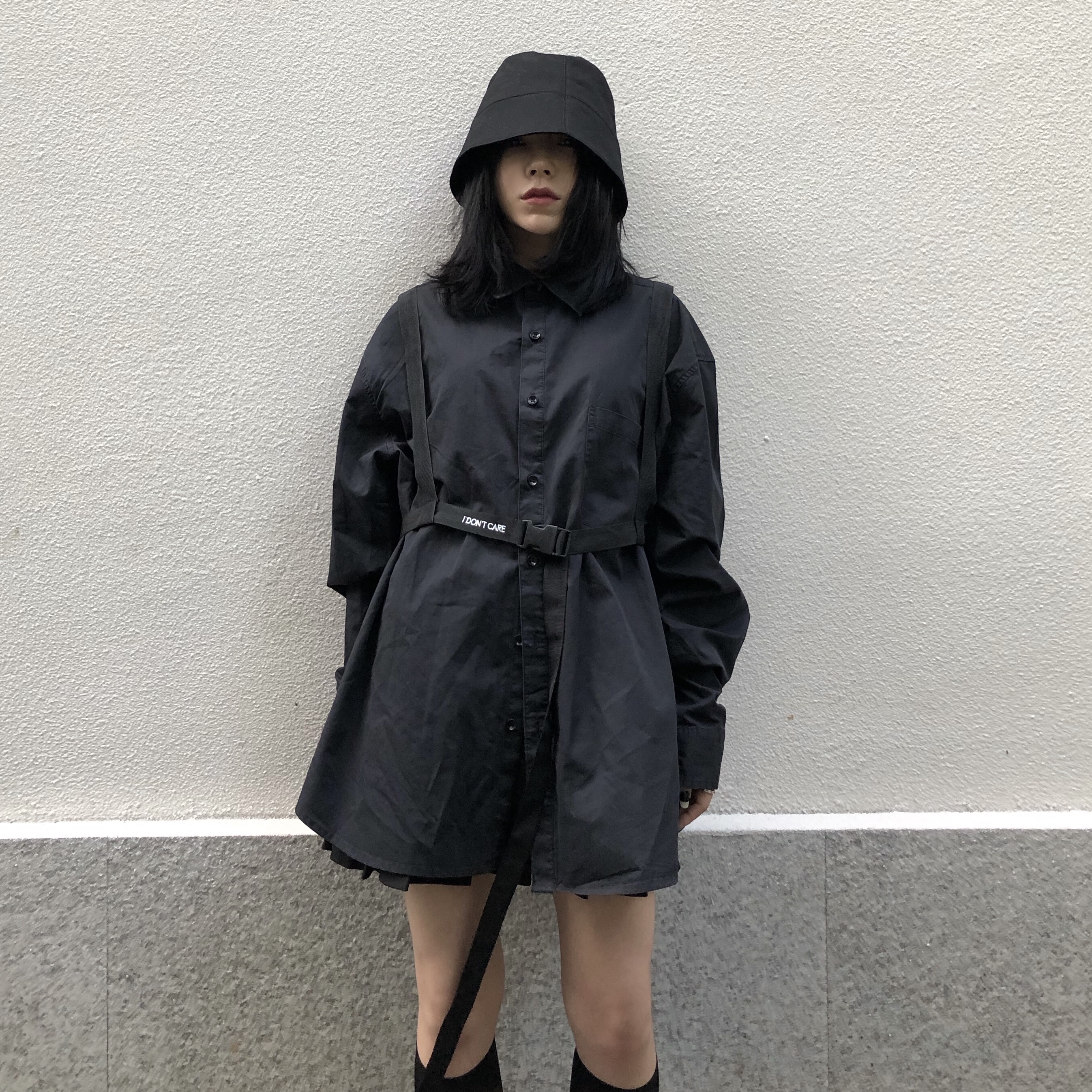 IDONTCARE 机能队长帅气的暗黑可拆卸的背带宽松黑白衬衫|ruв категории Женская одежда, рубашка - от Buy2taobao.com для оказания профессиональной услуги покупки агента Taobao