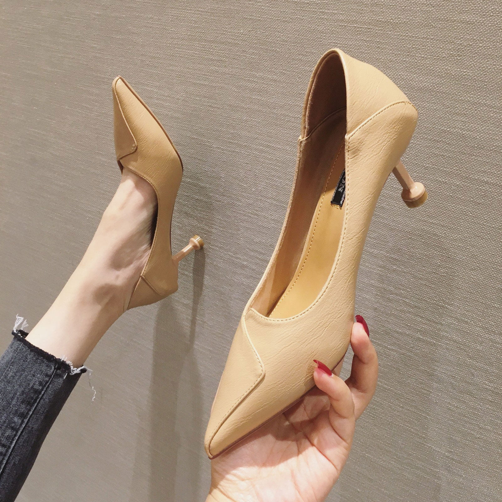 一折少女高跟鞋女细跟5cm