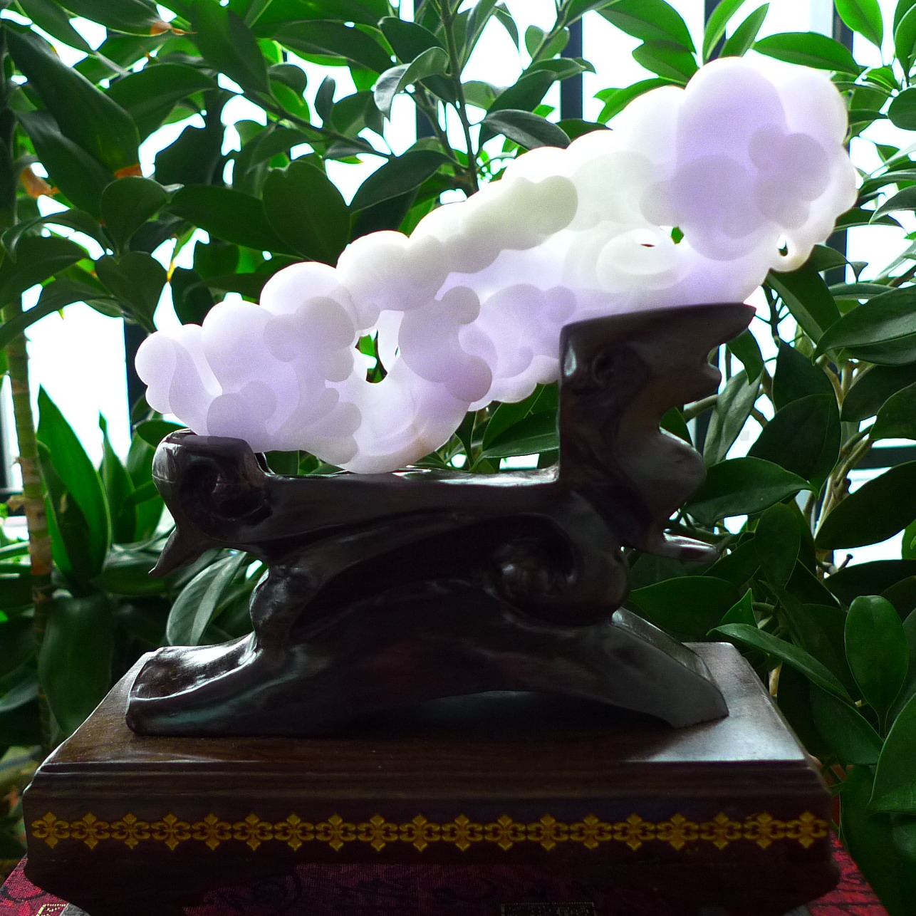 冰糯种翡翠紫罗兰精雕春带彩如意招财摆件 126.04克