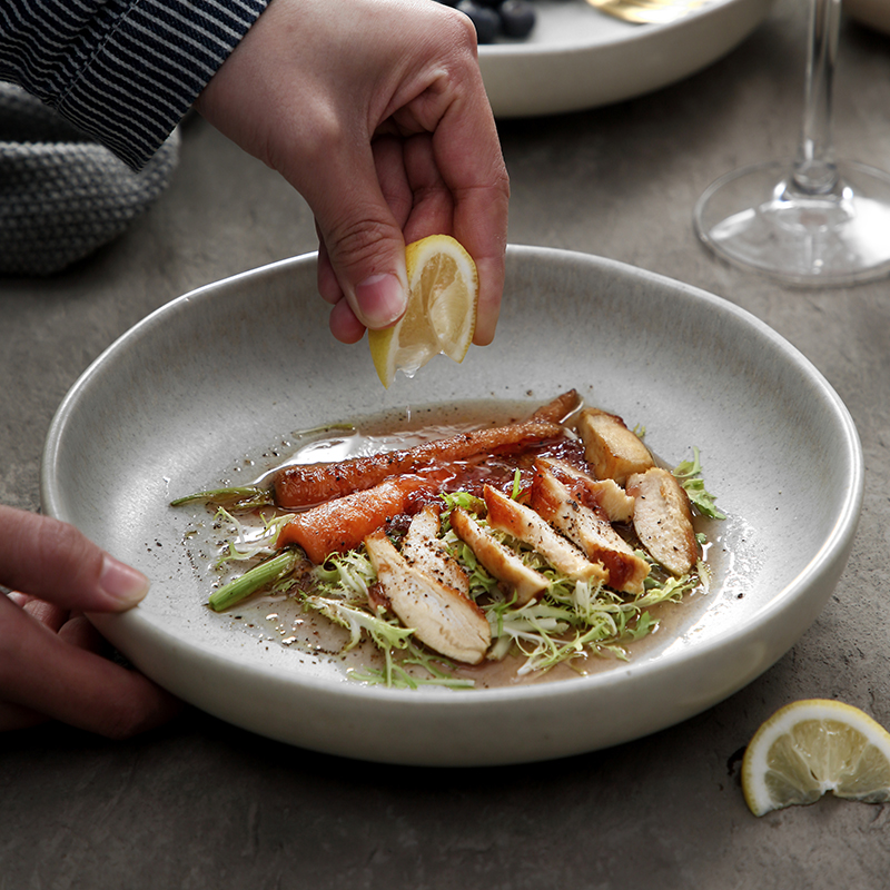 深口沙拉意面盘子高级感北欧ins好看家用8寸装菜的个性汤盘西餐盘