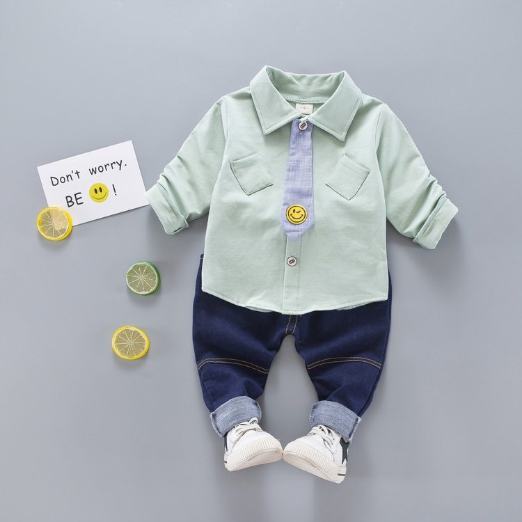 男宝秋装帅气衬衫套装男童装宝宝小男孩韩版潮套装0-1-2-3-4-5岁