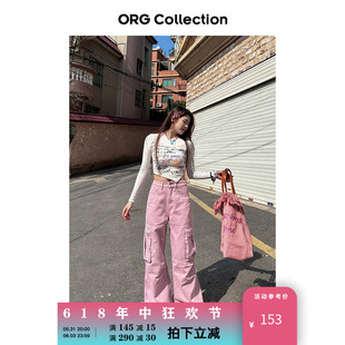 ORG Collection粉色工装裤女春季新款设计感水洗直筒裤子美式复古