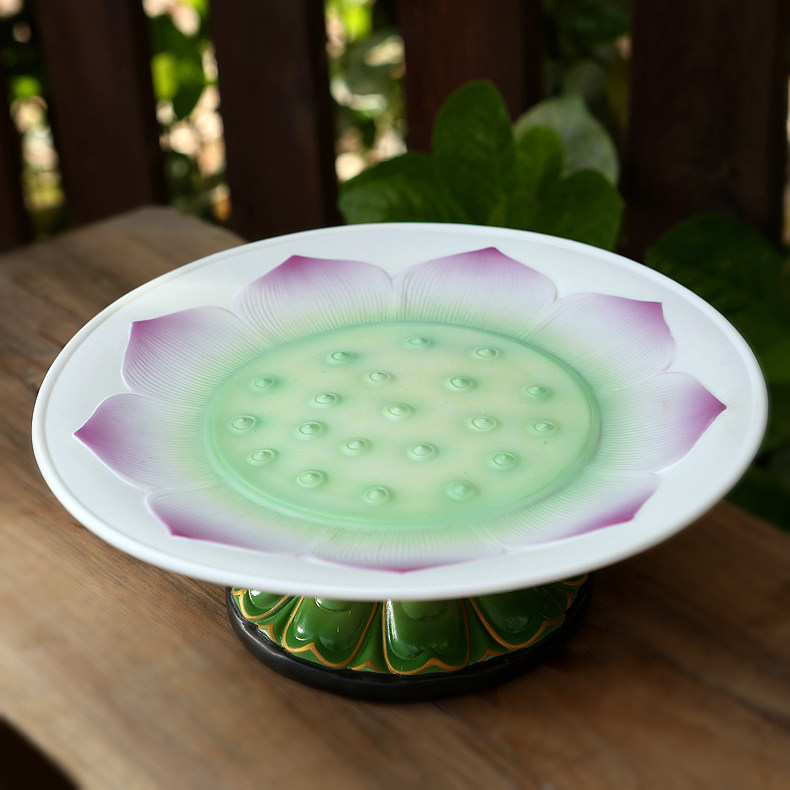 家居水果盘佛堂供佛观音财神果碟彩绘莲花贡盘陶瓷荷花供盘果盆