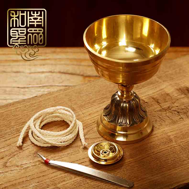 佛堂铜供灯食用油灯芯液体油酥油蜡浮子油漂镊子长明灯调和油芯