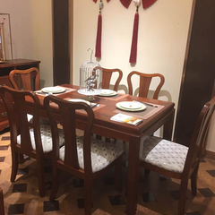 贵族全实木餐桌椅组合桃花心木餐桌一桌四六椅中式长方形客厅家具