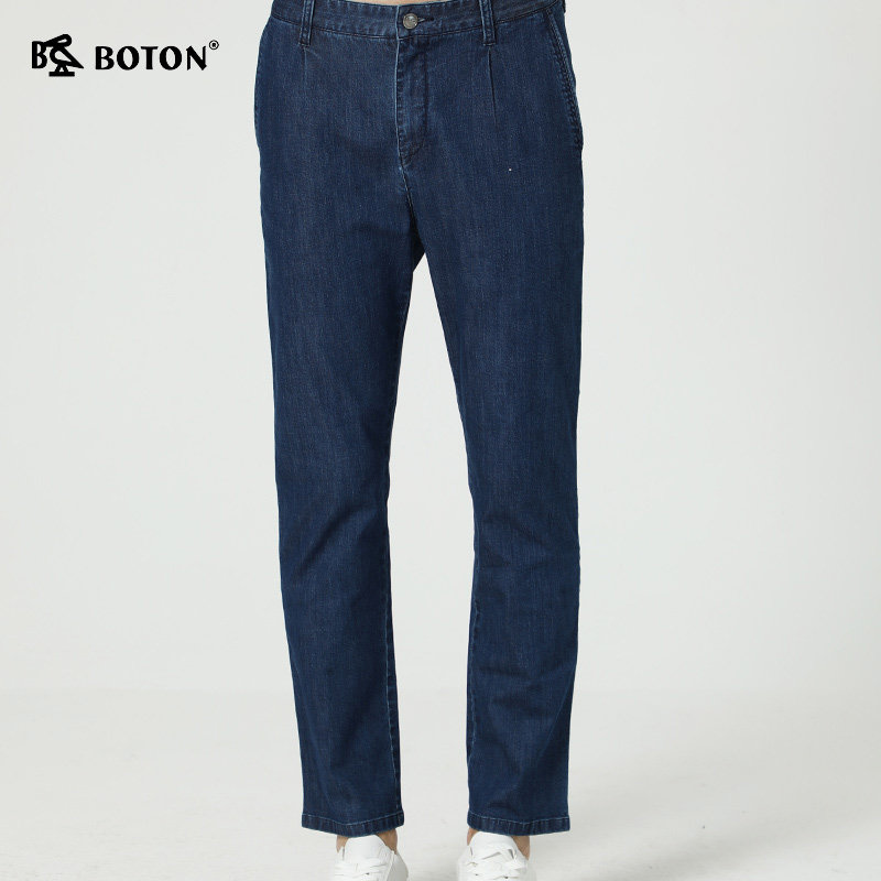 波顿中老年宽松直筒男士深蓝牛仔裤2021秋季新款爸爸品牌裤子