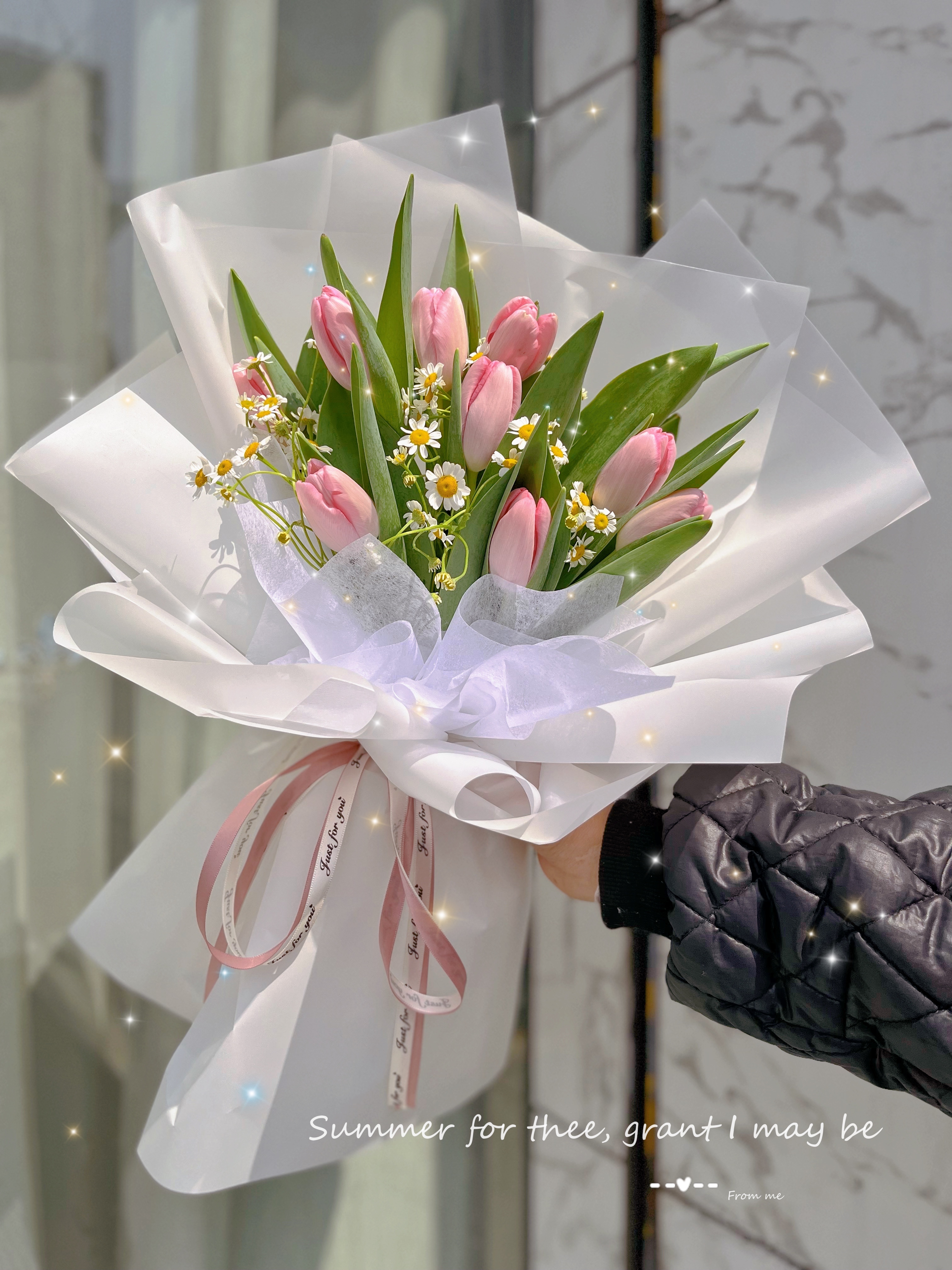 粉色郁金香鲜花杭州同城速递女友爱人领导闺蜜长辈生日祝福送全国