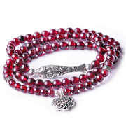 Seven treasure tree 925 Silver Bracelets Thai silver natural Garnet bracelets rings fish lock 5A jewelry multilayer bracelet