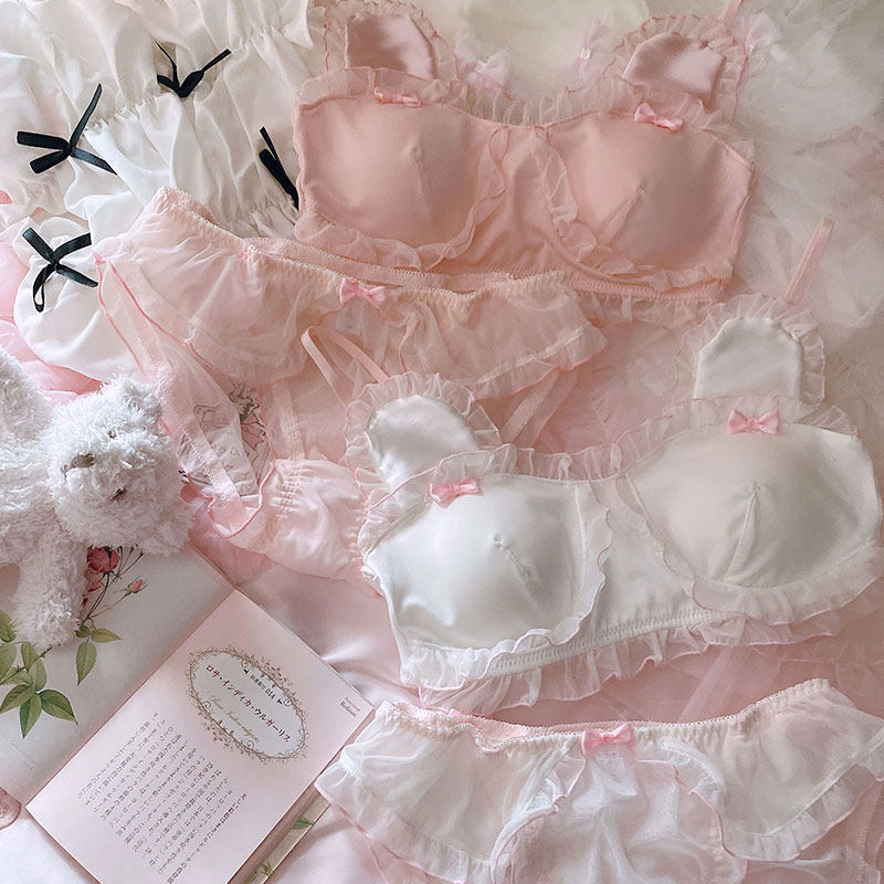 日系内衣软妹可爱萝莉熊兔耳朵少女性感荷叶边洛丽塔抹胸文胸套装