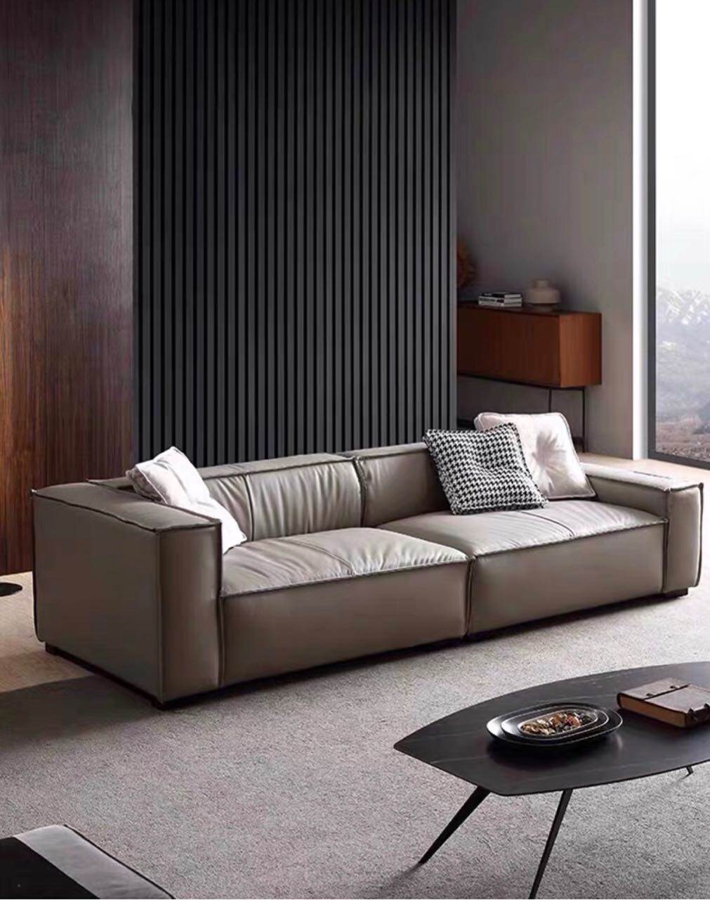 意式极简头层牛皮北欧简约现代客厅大小户型组合整装真皮羽绒沙发