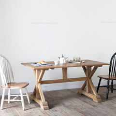 出口法国美国 法式经典乡村风格长方形橡木米字腿餐桌