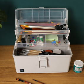 美术收纳盒多功能三层画箱手提式小学生颜料文具用品画笔工具整理