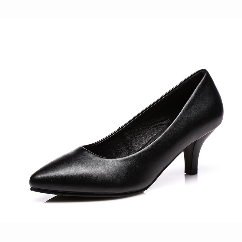 夏季真皮工作鞋黑色职业单鞋低跟皮鞋女中跟工装正装矮跟空姐女鞋