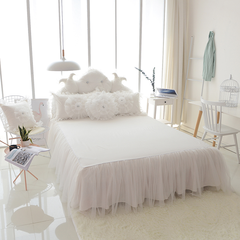 好梦连连贡缎长绒棉蕾丝床裙罩单件裙式3件套床罩轻奢风防滑床单