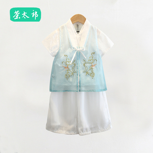 2024新款男童夏季短袖套装儿童中国风唐装汉服女童兄妹六一表演服