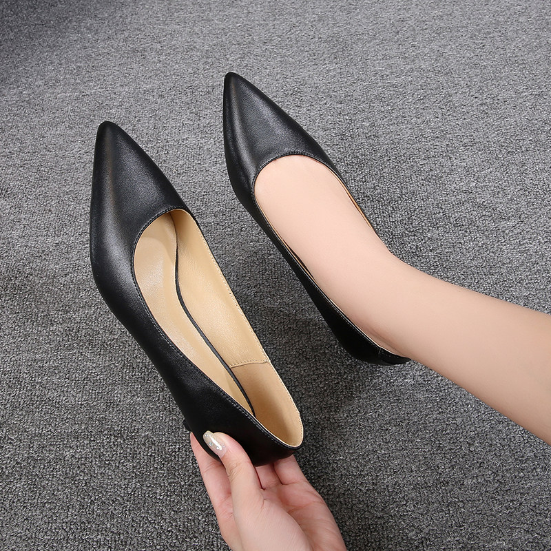 3公分小跟鞋黑色职业久站不累软底空姐工作鞋女夏高跟真皮上班鞋