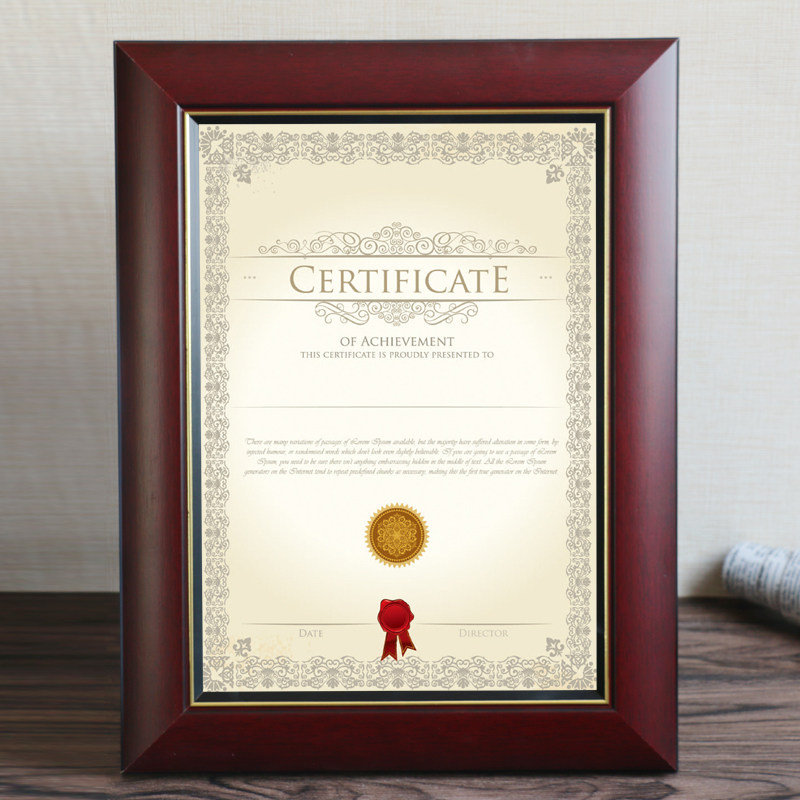 艺之美高新企业证书框实木红木色胡桃色a3证书框荣誉a4镜框证书框