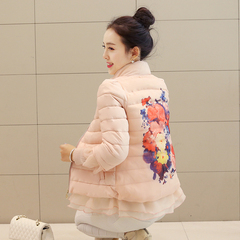 棉衣女短款 2016秋冬装新款韩版女式修身印花棉服女装小棉袄外套