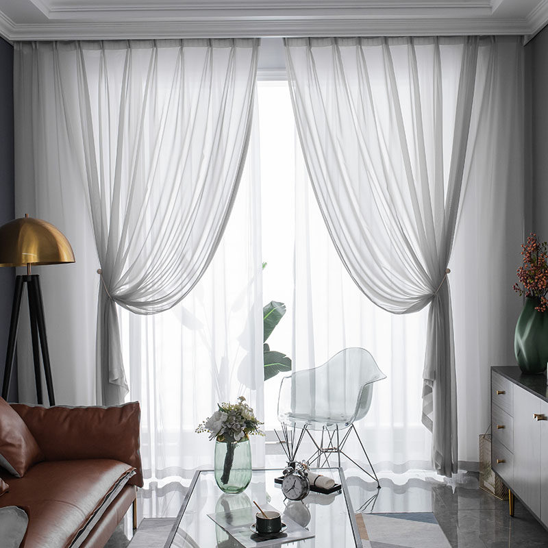 防刮灰色纱帘白纱窗纱 2020新款客厅卧室飘窗纯色纱窗帘成品定制