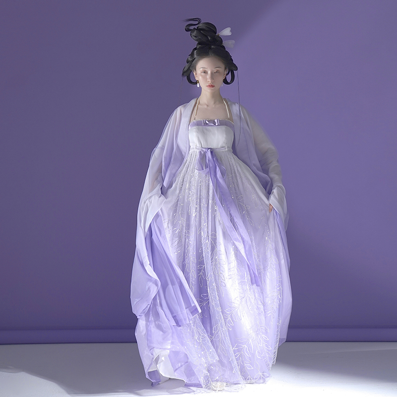 云月梢-风信紫原创女夏季唐制齐胸大袖衫汉元素紫色诃子裙汉服