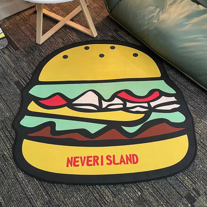 原创Neverisland圆形汉堡家用卡通潮流门厅茶几地毯可定制机洗