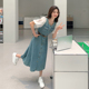巨好看泡泡袖牛仔拼接连衣裙女夏季2025新款爆款超火减龄休闲裙子