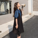 假两件牛仔拼接连衣裙女2025夏季新款高级感设计感休闲娃娃领裙子