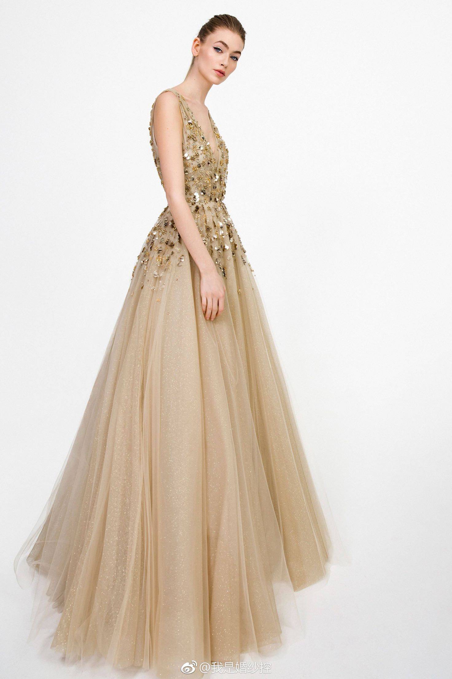 金色奢华晚礼服2021新款婚礼宴会名媛优雅年会礼服