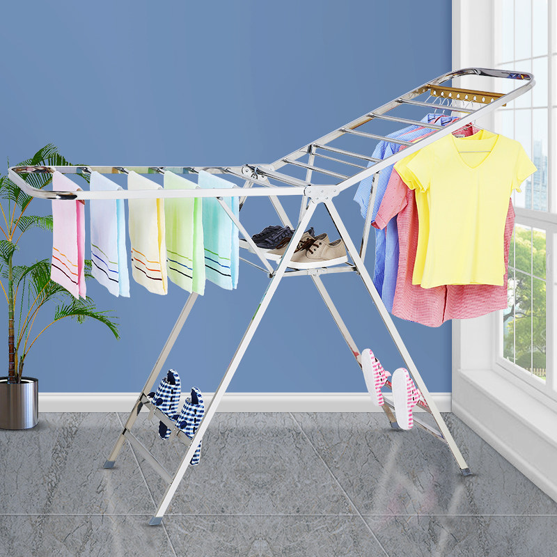 莱洁晾衣架晒衣架落地阳台折叠翼型室内户外多功能不锈钢晒被子架