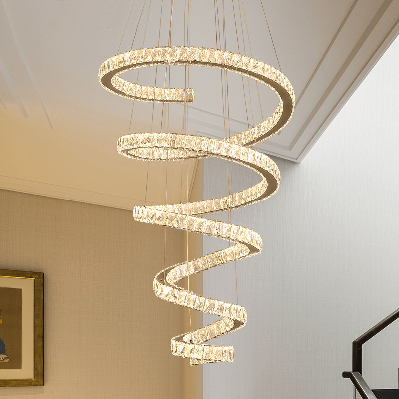 楼梯间长吊灯 现代简约客厅创意北欧复式楼别墅跃层挑空旋转吊灯