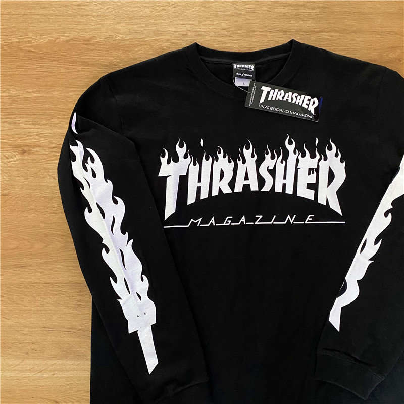 【羔羊House】Thrasher 日版新款手臂黑白火焰长袖T恤男女情侣