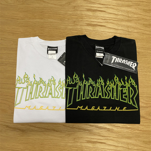 【羔羊House】Thrasher 日版 镂空绿色火焰印花宽松短袖T恤情侣款