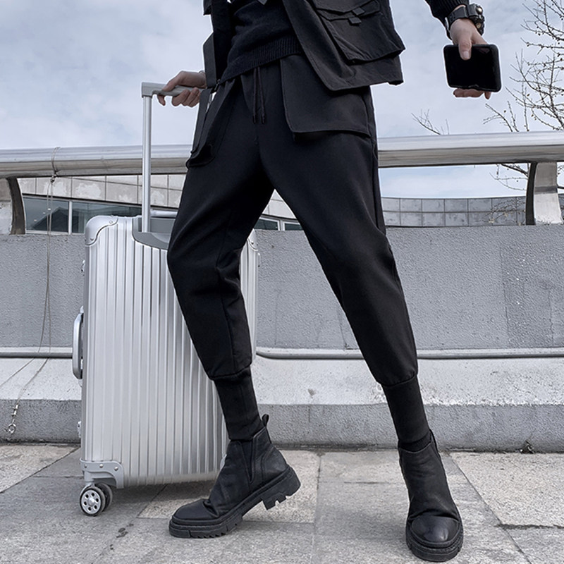休闲潮牌马丁靴搭配的裤子男黑武士束脚九分裤春秋百搭机能工装裤