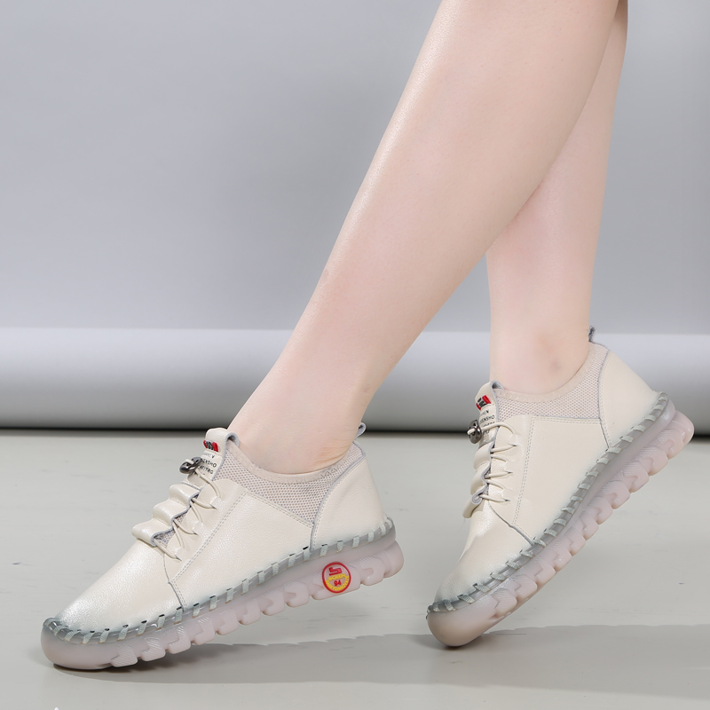 春秋时尚休闲软皮女鞋舒适平底韩版百搭单鞋软底软面防滑女式皮鞋