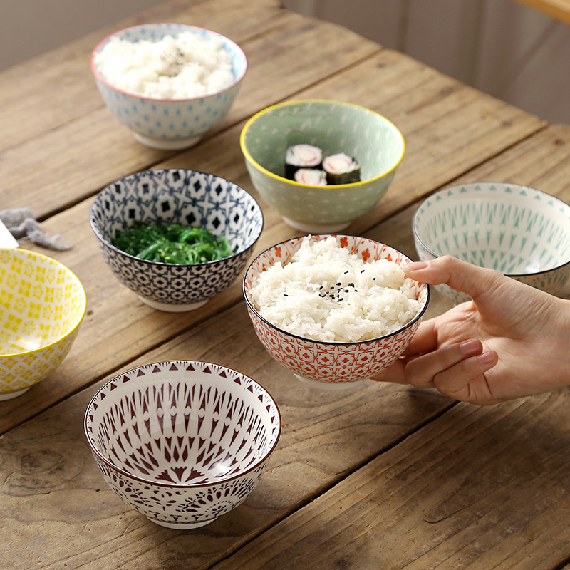 4.5寸碗家用组合吃饭碗釉下彩个性餐具套装创意陶瓷碗隔热小汤碗