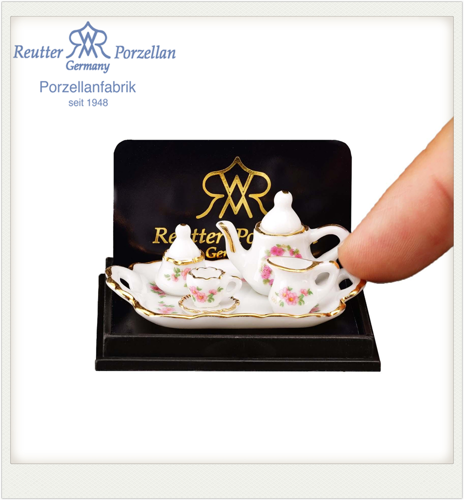 德国Reutter Porzellan 1:12微缩茶具套装红梅花食玩场景