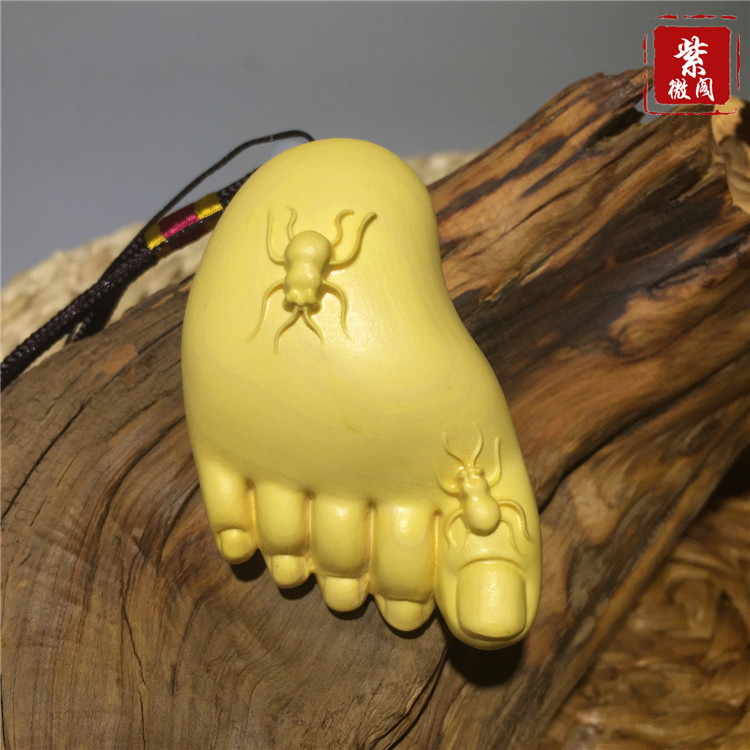 黄杨木雕知足常乐雕刻手把件实木健身把玩木质脚丫挂件工艺品包邮