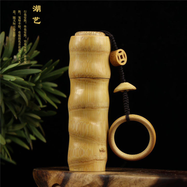 湖艺 精品罗汉竹手工打磨牙签筒 文玩牙签盒手把件礼品