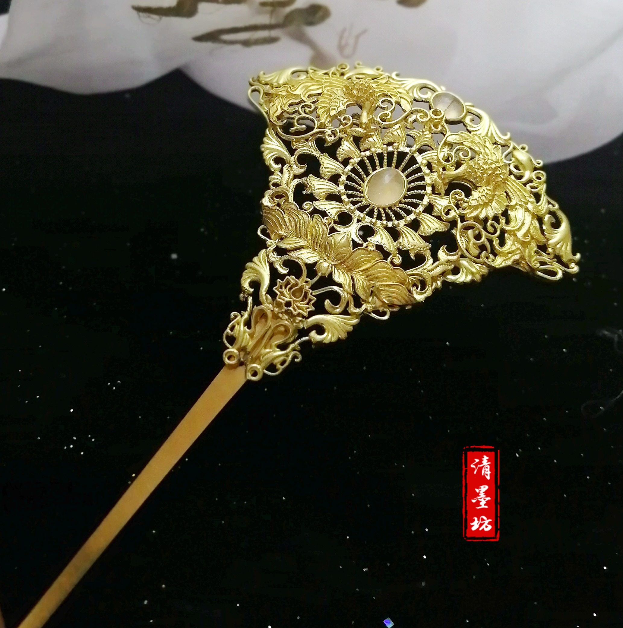 唐式拔子复原款华胜对簪唐制发饰汉服头饰诃子裙铲子形发簪