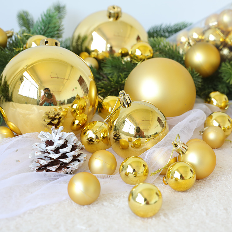 6-50cm圣诞彩球10cm金色亮光电镀球圣诞树装饰品挂件吊球圆球大球