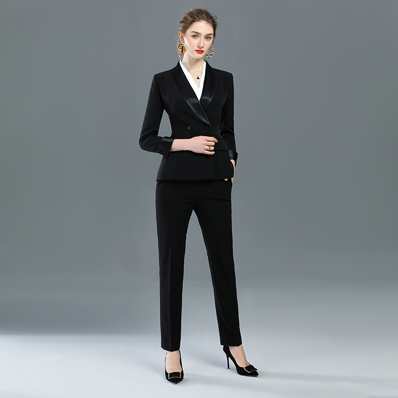 诗璐雅黑色职业正装女西服套装气质干练正式白领总裁西装工作服秋