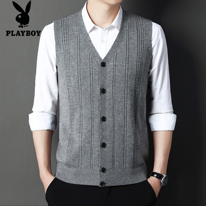 毛背心男中老年人_花花公子秋季羊毛马甲男士开衫中老年人薄款背心