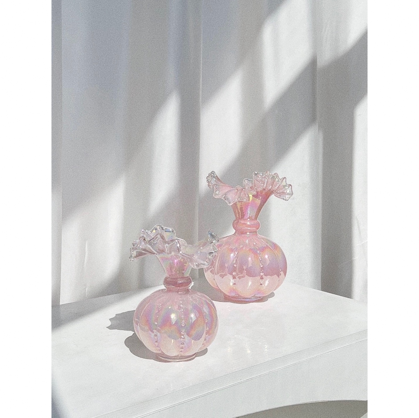 粉色珠光芬顿造型花瓶手工花瓶家居好物客厅摆件卧室摆件桌面花瓶