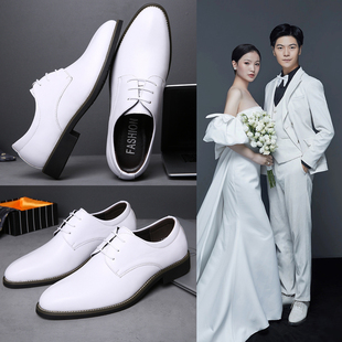 2024新郎结婚拍婚纱照礼小白鞋韩版英伦商务休闲皮鞋男士西装伴郎